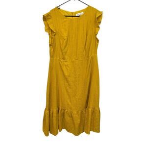 Cottagecore Eyelet Midi Dress Jasambac Mustard Yellow Ruffle Sleeve Size 2XL‎
